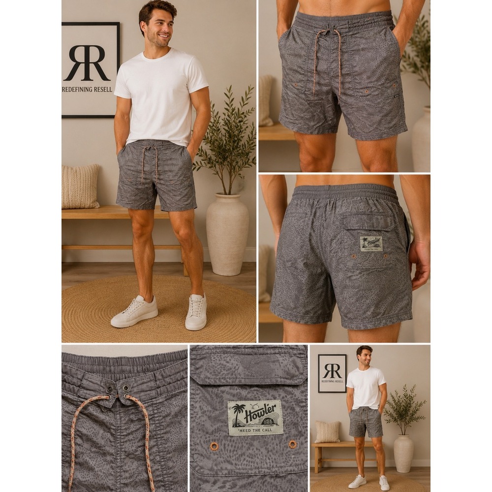 Howler Bros Horizon Hybrid Shorts Mens 32 Grey Leopard Pattern 7 Inch Inseam